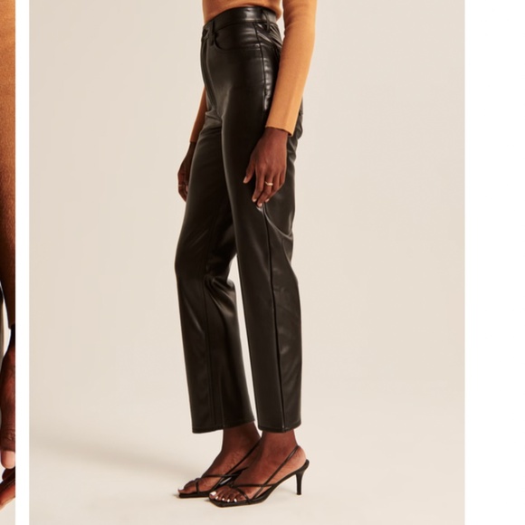 Vegan Leather Ankle Straight Ultra High Rise Classy Boho Bohemian Chic Pants - Picture 7 of 10